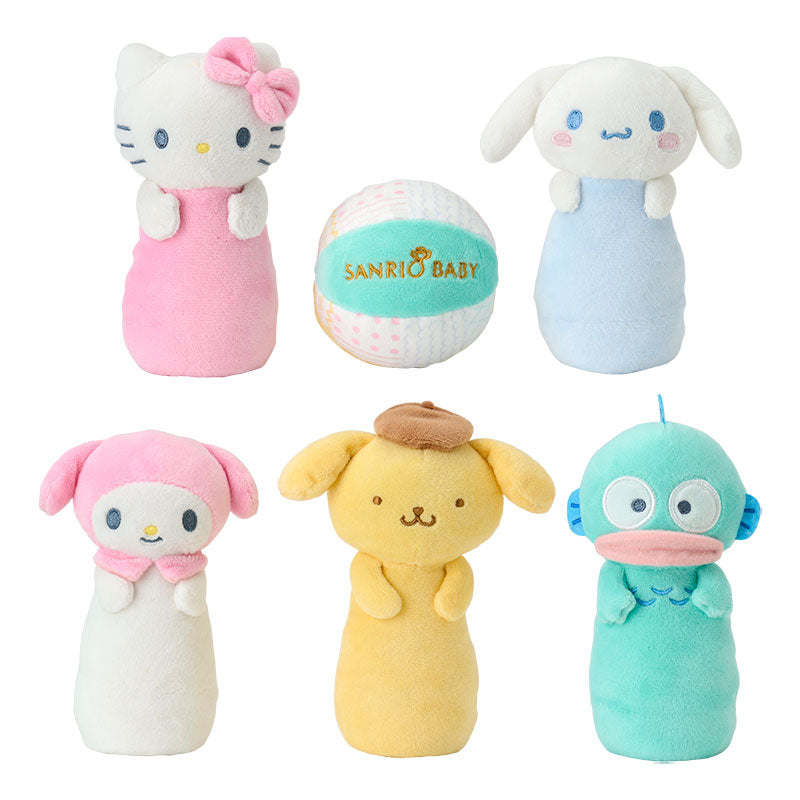 ピン5点とボール1点のセット全体。 画像:Sanrio Baby公式商品ページ。