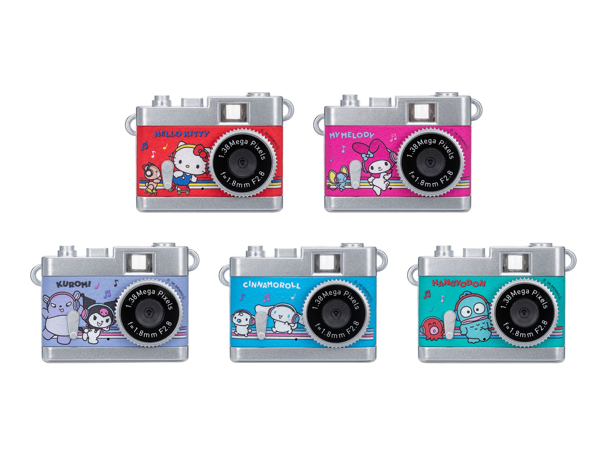 サンリオキャラクター トイカメラ STREET 全5モデルの正式集合写真。5台セット商品を示すものではありません